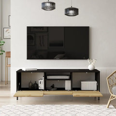 Meuble TV Focus avec portes ouvertes et rangement optimisé