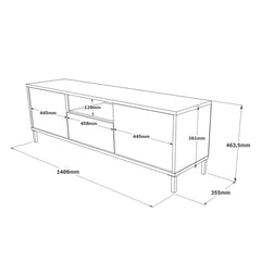 fiche technique Meuble TV Focus avec console de jeu et accessoires multimédias