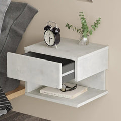 table de chevet murale gris clair pour chambre moderne tiroir ouvert