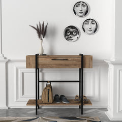 Console ANDORRE en bois clair avec placard, style industriel moderne – vue de face dans entrée épurée