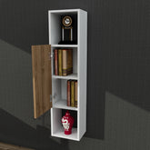 Colonne de salle de bain ColonnaVersa en blanc et noyer avec porte ouverte - LeBoMeuble