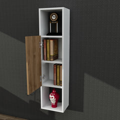 Colonne de salle de bain ColonnaVersa en blanc et noyer avec porte ouverte - LeBoMeuble