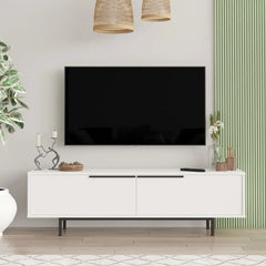 Meuble TV Aurora en blanc et acier noir dans un salon moderne