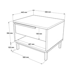 fiche technique Table de chevet élégante en bois blanc avec rangement