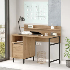 Bureau Cédric en bois clair et acier noir avec une décoration moderne, idéal pour le télétravail ou un bureau professionnel