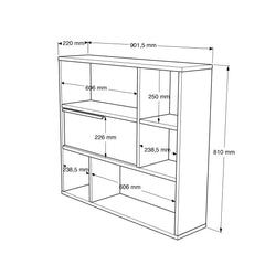 Schéma technique des dimensions de l’étagère bibliothèque SELENE