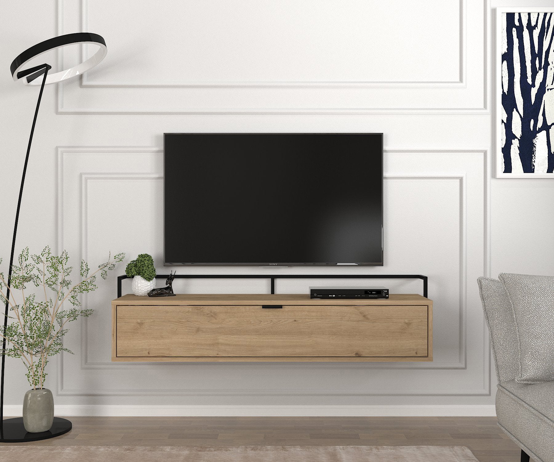 Meuble TV suspendu design Penta en bois 140cm style moderne LeBoMeuble