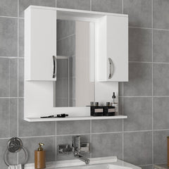 Intérieur du meuble miroir MirroSpace révélant des rangements spacieux - LeBoMeuble
