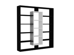 Bibliothèque design Bibliélégance en noir et blanc, structure robuste avec 18 mm d’épaisseur, idéale pour une organisation élégante de livres, accessoires et objets déco, style industriel et minimaliste.