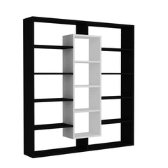 Bibliothèque design Bibliélégance en noir et blanc, structure robuste avec 18 mm d’épaisseur, idéale pour une organisation élégante de livres, accessoires et objets déco, style industriel et minimaliste.