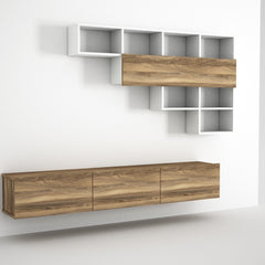 vue de profil meuble tv suspendu chêne clair LeBoMeuble