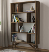 Étagère scandinave en bois foncé robuste BiblioNordique avec livres et déco