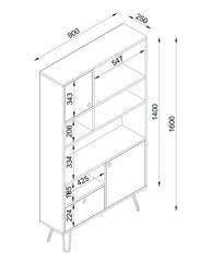 Dimensions de la bibliothèque Eleganteum, design épuré en bois et acier
