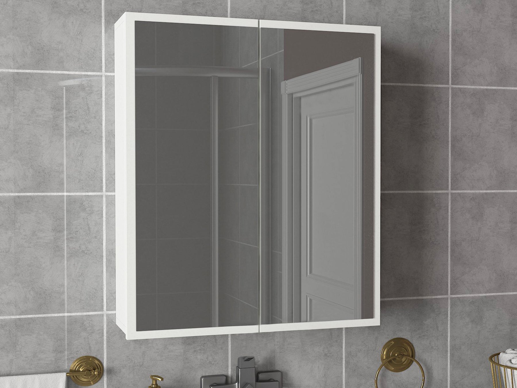 Armoire Miroir Kayla Fermée Suspendue dans Salle de Bain Moderne