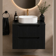 Meuble simple 60 cm avec vasque à poser et 2 tiroirs Nova noir
