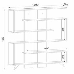Plan technique de la bibliothèque SCANDINA avec dimensions et compartiments visibles.