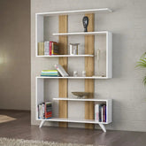 Bibliothèque SCANDINA en bois blanc et bois clair, design scandinave pour un intérieur élégant avec plusieurs niveaux de rangement pour livres et objets déco.