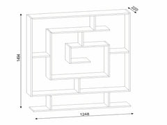 Plan technique de la bibliothèque ÉLÉGANLIVRES avec dimensions détaillées.installée dans un bureau moderne.