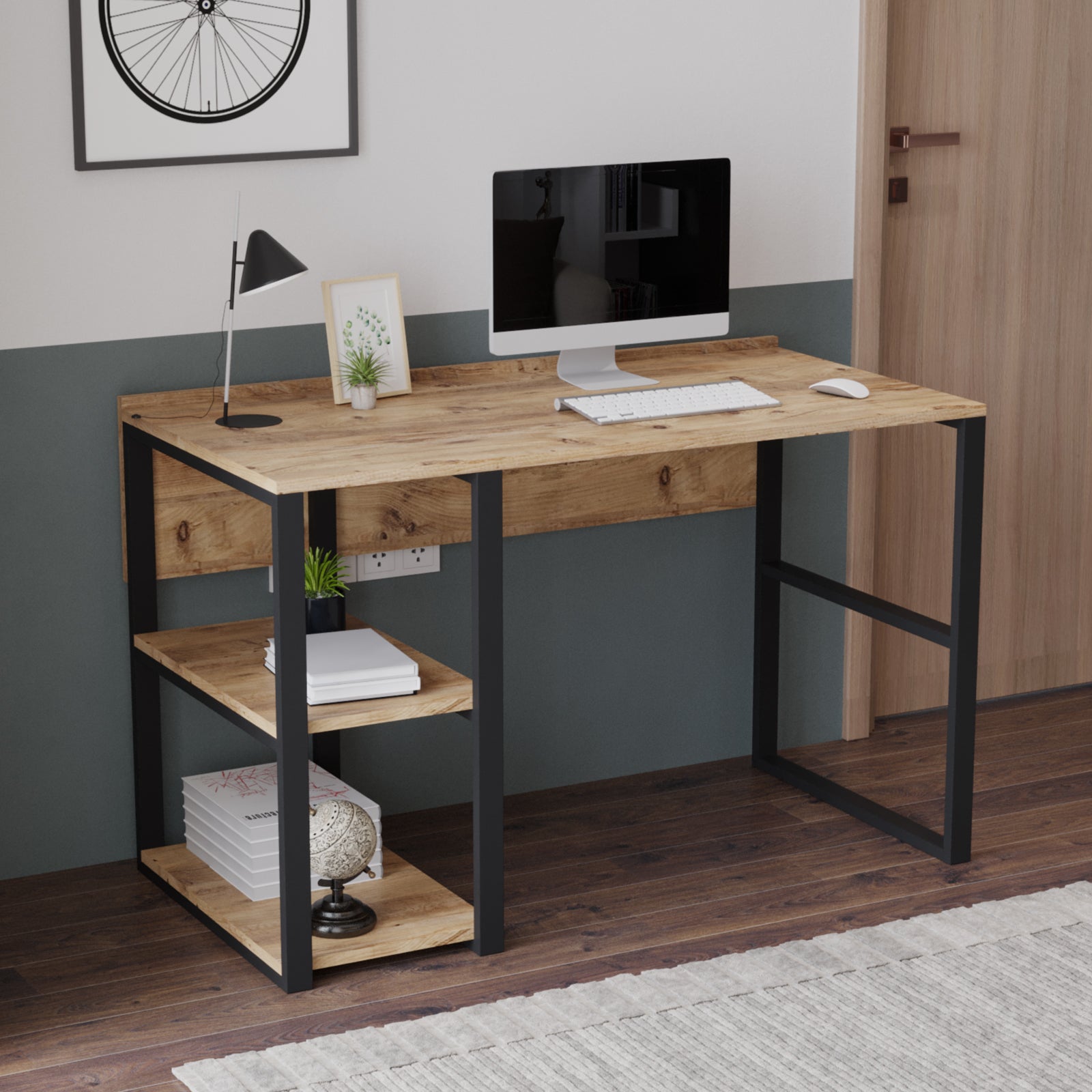 Bureau DENVER LEBOMEUBLE en bois clair avec cadre en acier noir
