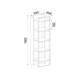 Schéma technique de la bibliothèque en bois foncé BiblioAcierBois