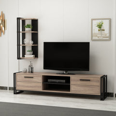 Système de rangement moderne 'MADRID' avec finitions en bois clair et métal noir