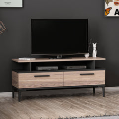 Vue avant du meuble TV 'SEATLE' de leBoMeuble avec tiroirs et niches ouvertes