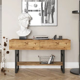 Console SÉOUL en bois clair et acier noir avec objets déco – 140 cm design industriel. lebomeuble