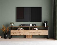 Meuble TV 'PHILADELPHIE' pin atlantique et acier noir en ambiance