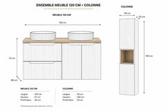Ensemble salle de bain Nova blanc 120 cm double vasque à poser avec colonne
