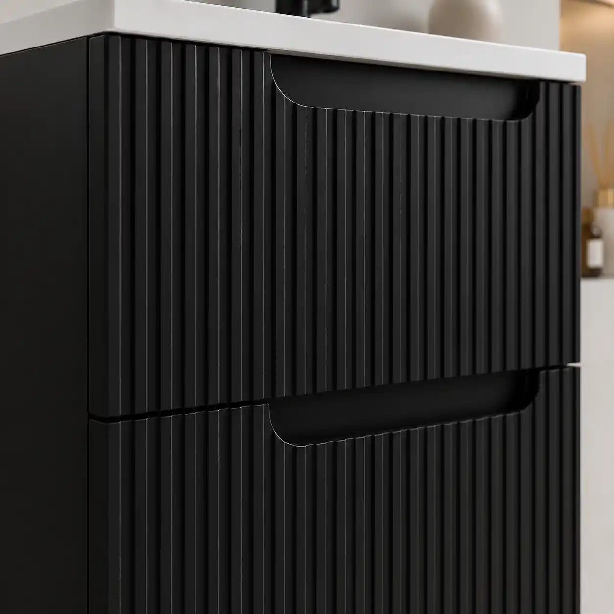 Meuble simple 80 cm avec vasque encastrée et 2 tiroirs Nova noir
