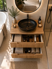 Meuble simple 60 cm avec vasque à poser et 2 tiroirs Nova chêne naturel