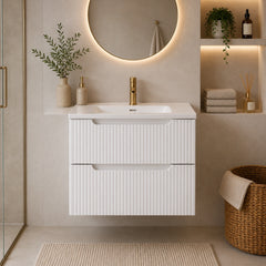 Meuble simple 60 cm avec vasque encastrée et 2 tiroirs Nova blanc