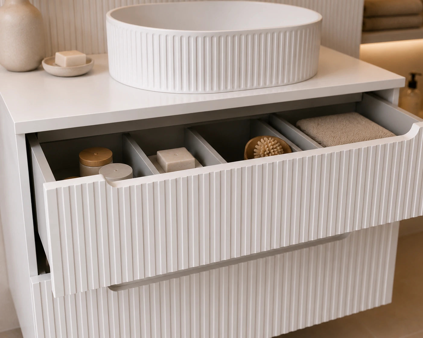 Meuble simple 80 cm avec vasque à poser et 2 tiroirs Nova blanc