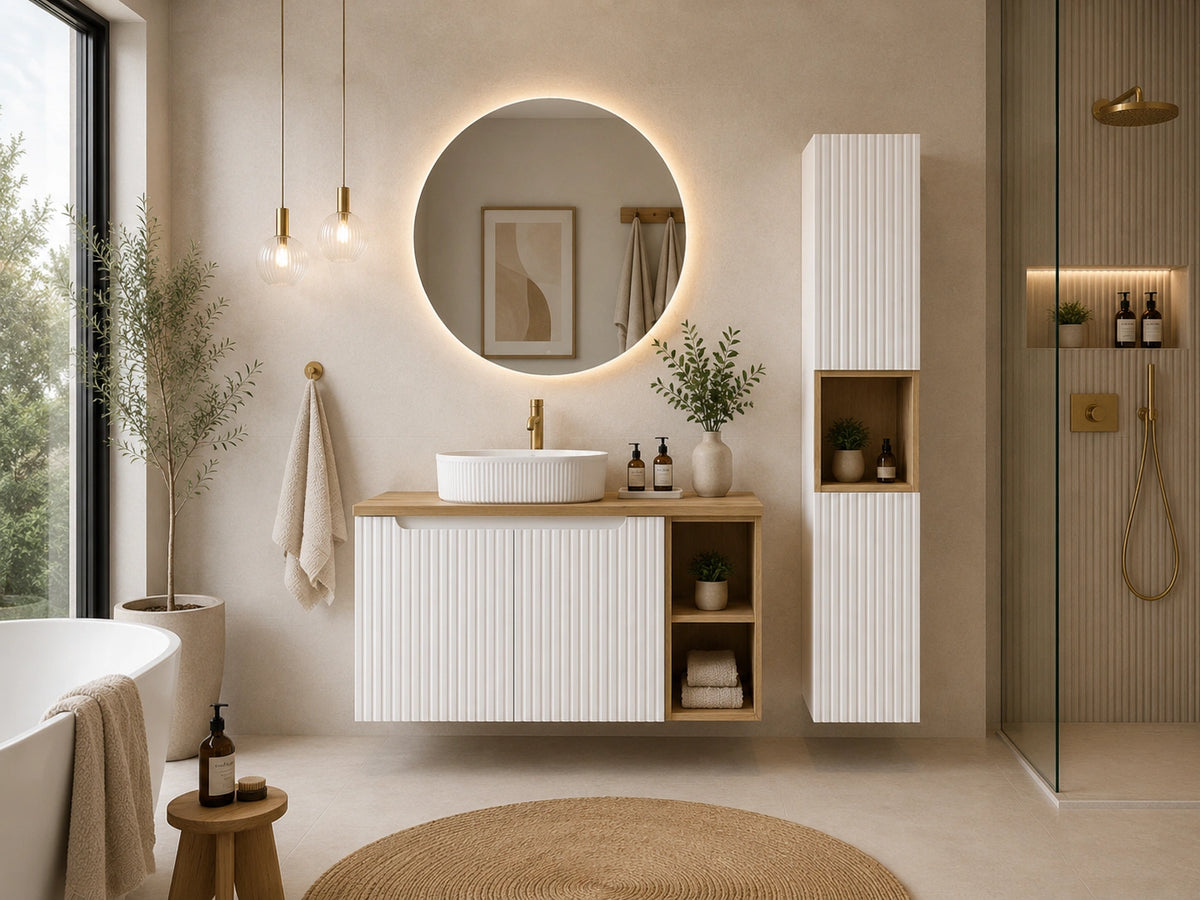 Ensemble salle de bain Nova blanc 100 cm avec vasque à poser et colonne