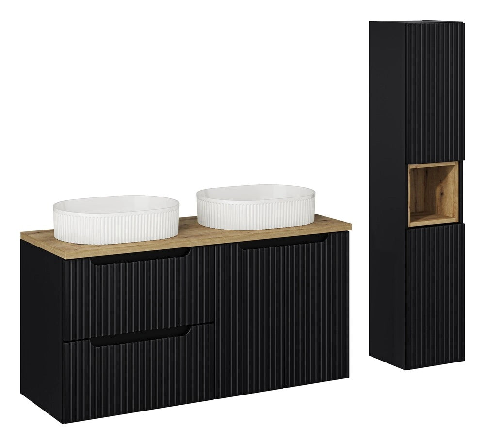 Ensemble salle de bain Nova noir et chêne 120 cm double vasque avec colonne