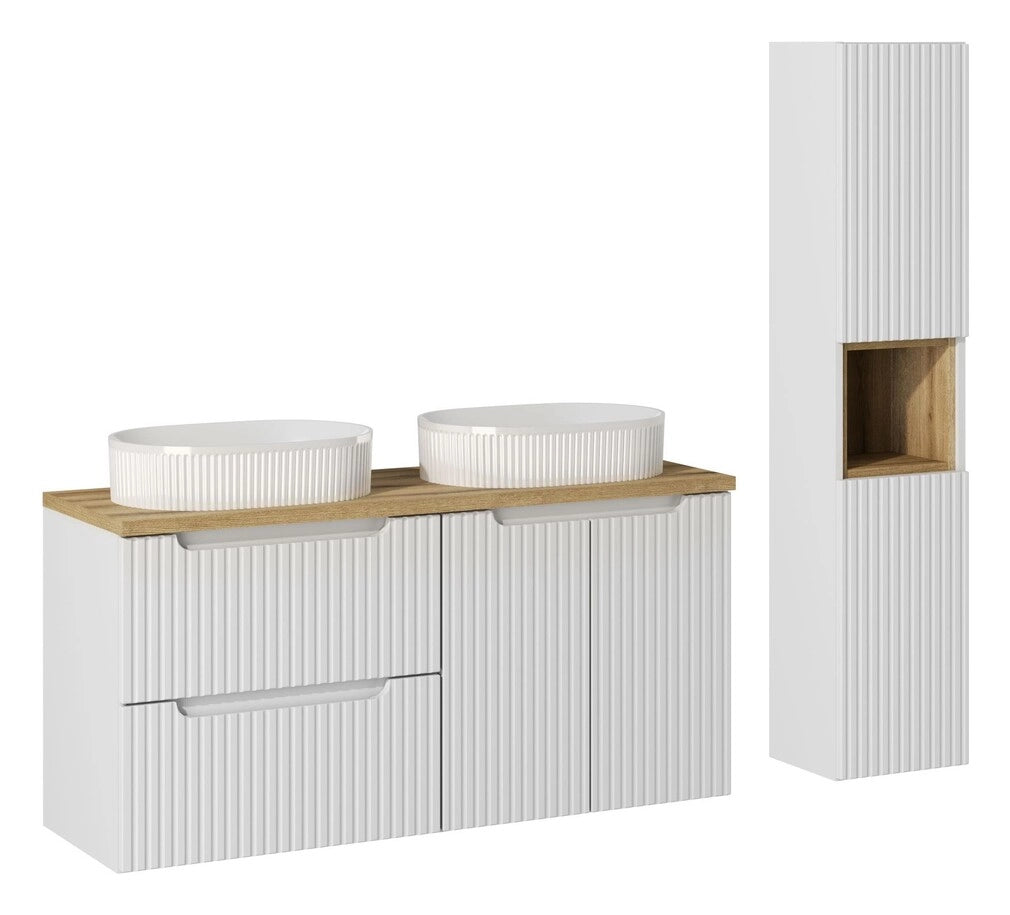 Ensemble salle de bain Nova blanc 120 cm double vasque à poser avec colonne