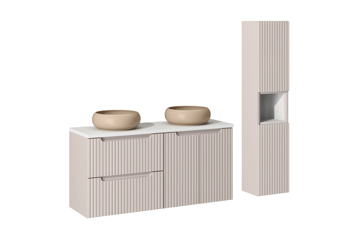 Ensemble salle de bain Nova cachemire 120 cm double vasque beige avec colonne