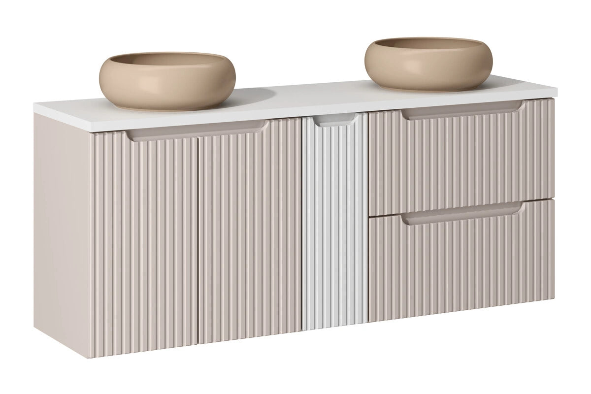 Meuble salle de bain Nova cachemire et blanc 140 cm double vasque niche fermée