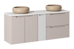 Meuble salle de bain Nova cachemire et blanc 140 cm double vasque niche fermée