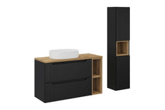 Ensemble salle de bain Nova noir et chêne 100 cm vasque à poser avec colonne