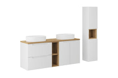 Ensemble salle de bain Nova blanc 140 cm double vasque à poser niche ouverte et colonne