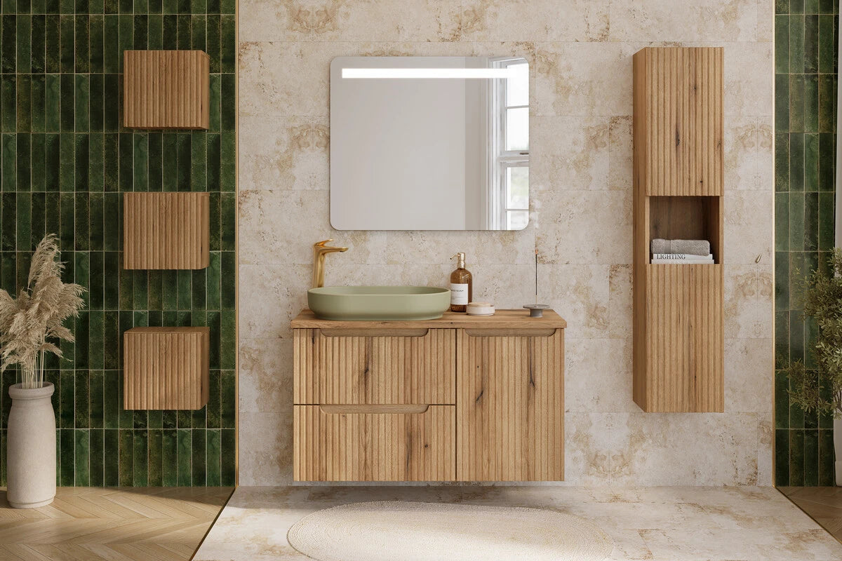Meuble simple 50 cm avec vasque encastrée et 2 tiroirs Nova chêne naturel
