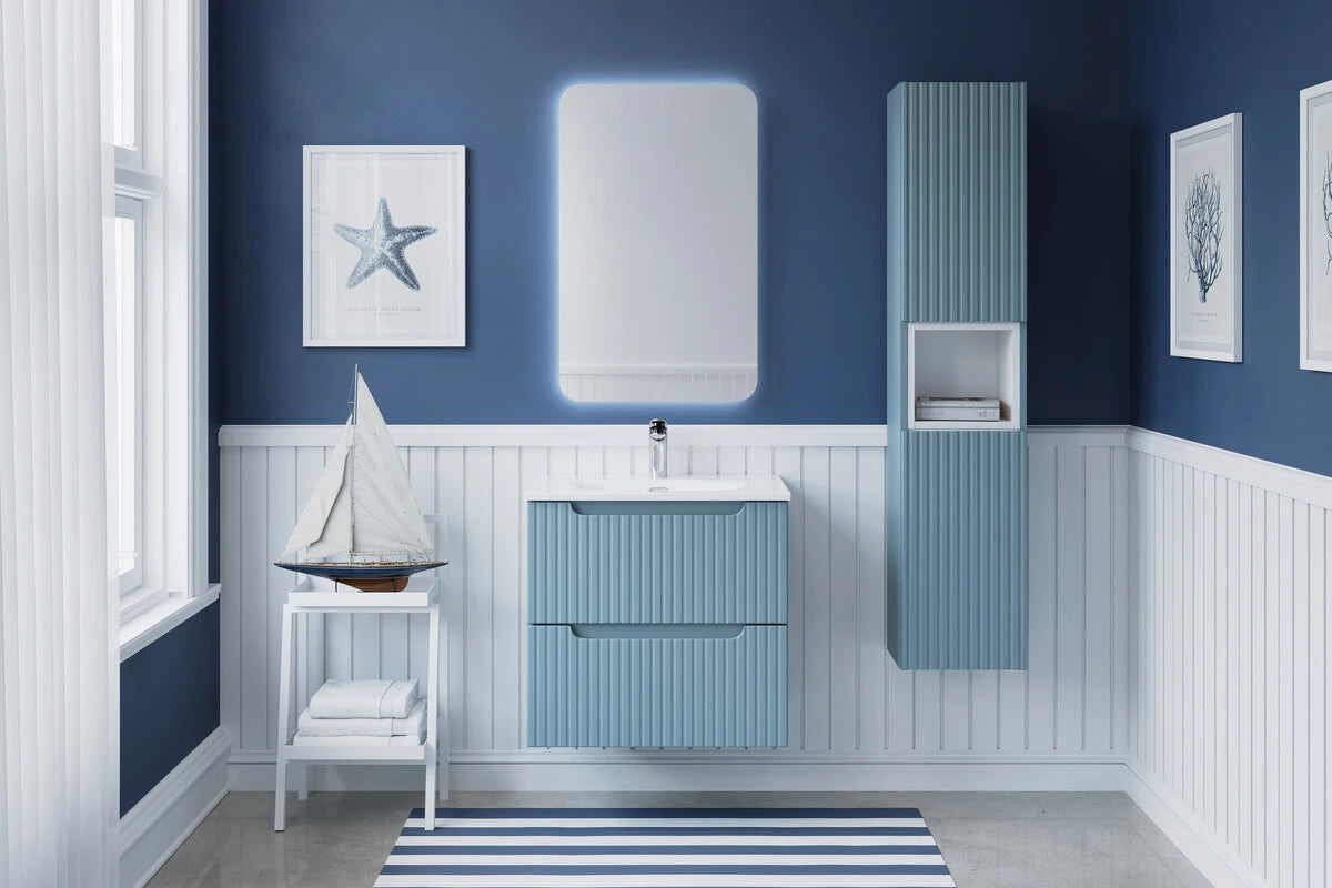 Meuble simple 60 cm avec vasque encastrée et 2 tiroirs Nova bleu sky