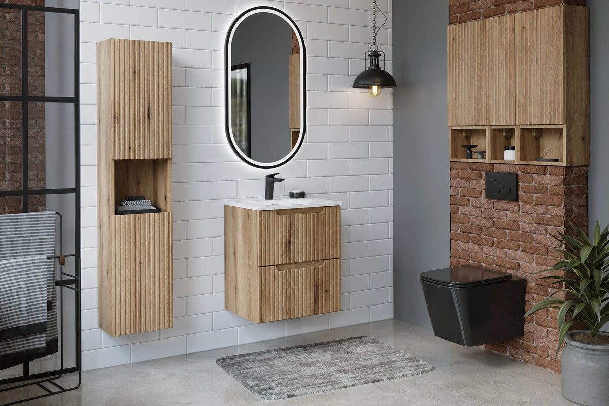 Meuble simple 80 cm avec vasque encastrée et 2 tiroirs Nova chêne naturel