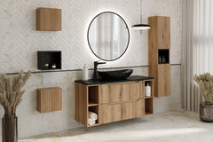 Meuble simple 60 cm avec vasque à poser et 2 tiroirs Nova chêne naturel