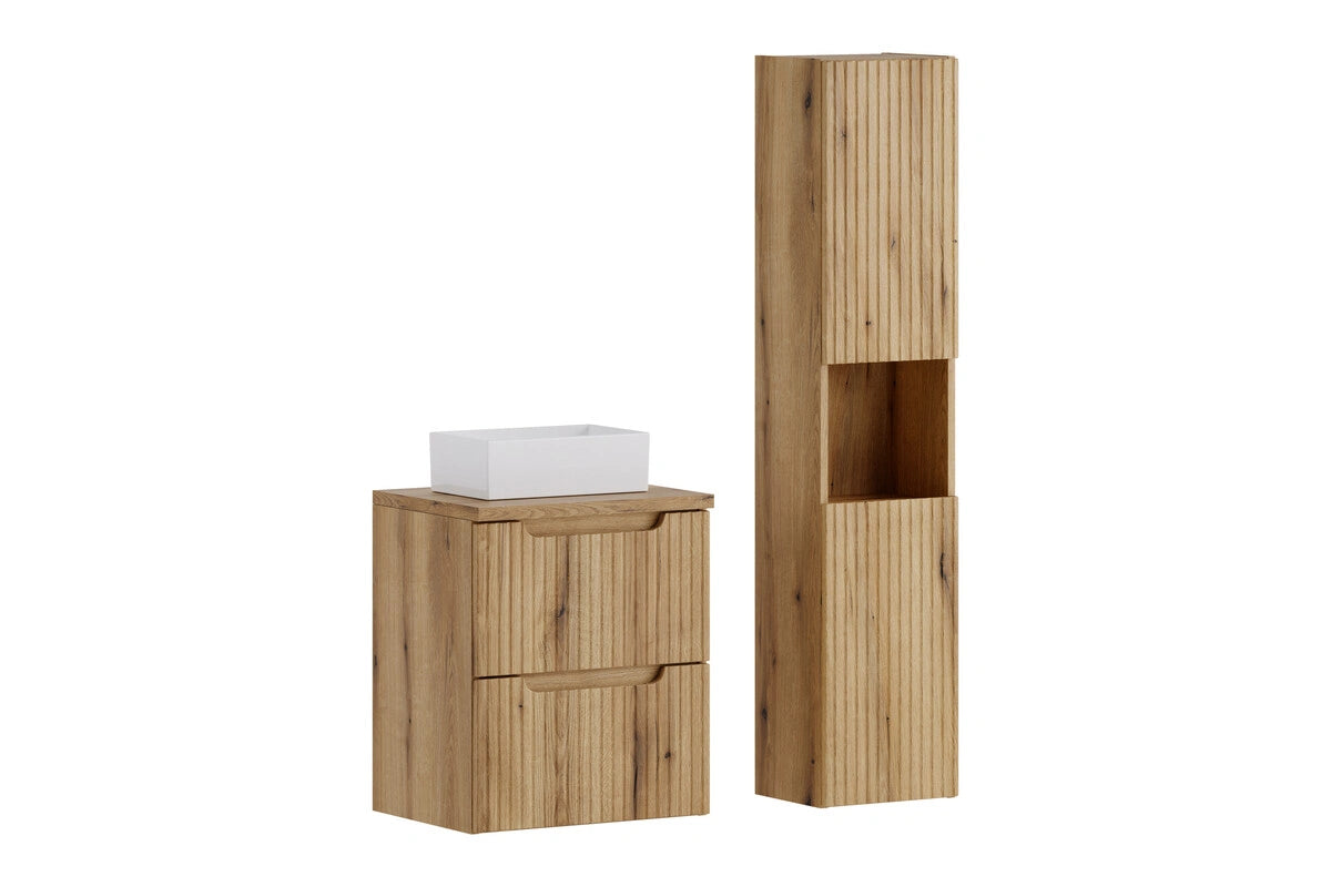 Ensemble salle de bain Nova bois clair 50 cm vasque blanche avec colonne