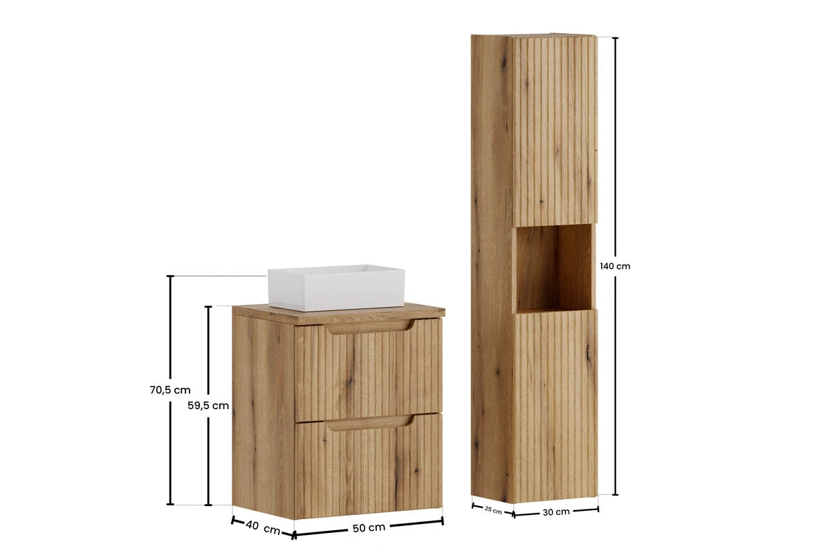 Ensemble salle de bain Nova bois clair 50 cm vasque blanche avec colonne