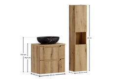 Ensemble salle de bain Nova bois clair 60 cm vasque noire et dorée avec colonne