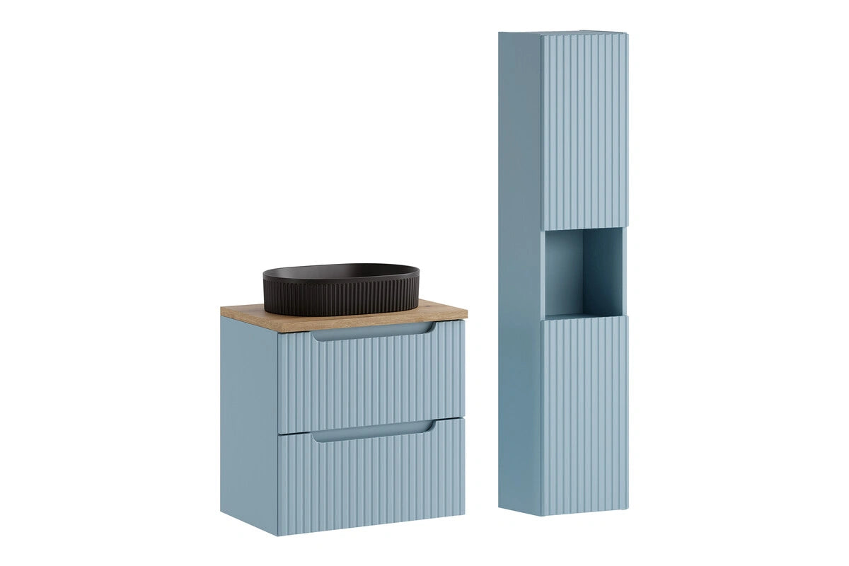 Ensemble salle de bain Nova bleu sky 60 cm vasque noire à poser avec colonne