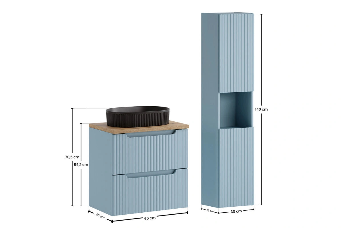 Ensemble salle de bain Nova bleu sky 60 cm vasque noire à poser avec colonne